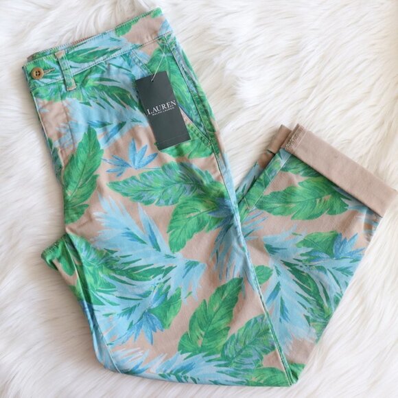 NEW Ralph Lauren Green Palm Tropical Print High Rise Fashion Pants Size 4 - Picture 2 of 6